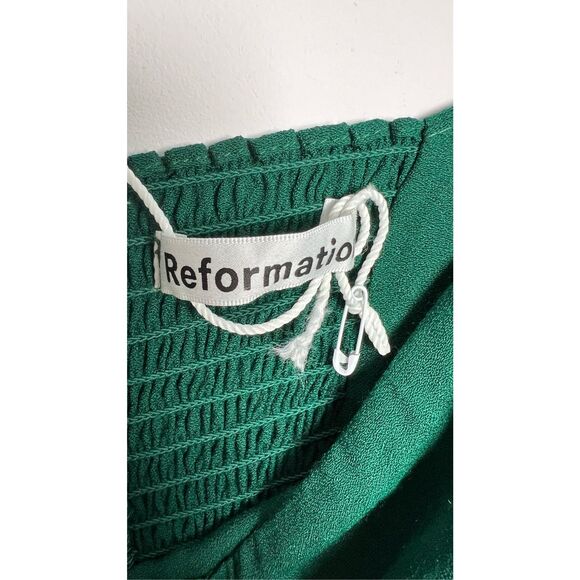 Reformation Women's Smocked Ruffle Square-Neck Midi Mica Dress In Emerald Size 8 - Picture 5 of 9